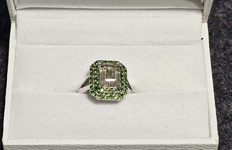 green diamond silver ring