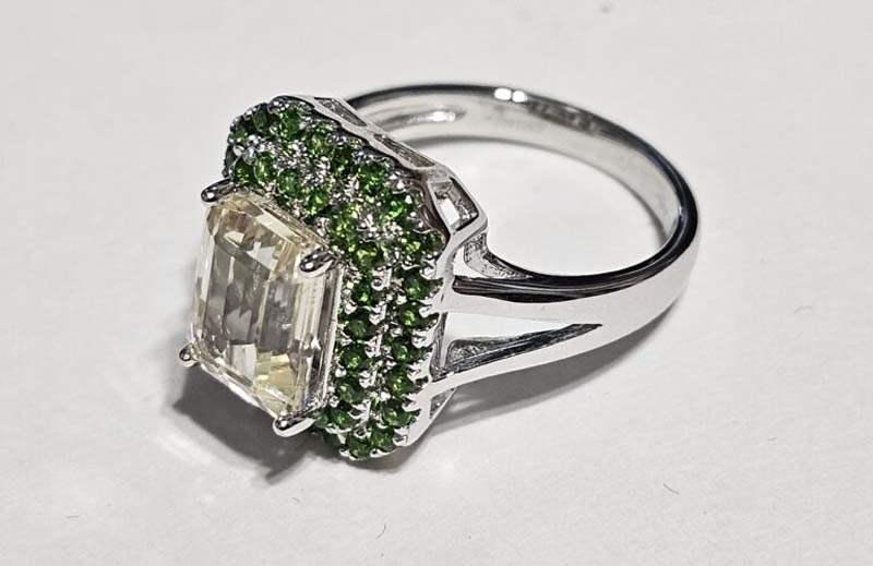 green diamond silver ring