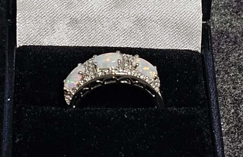 White pearl silver ring