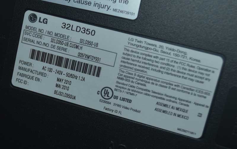 TV Model Information