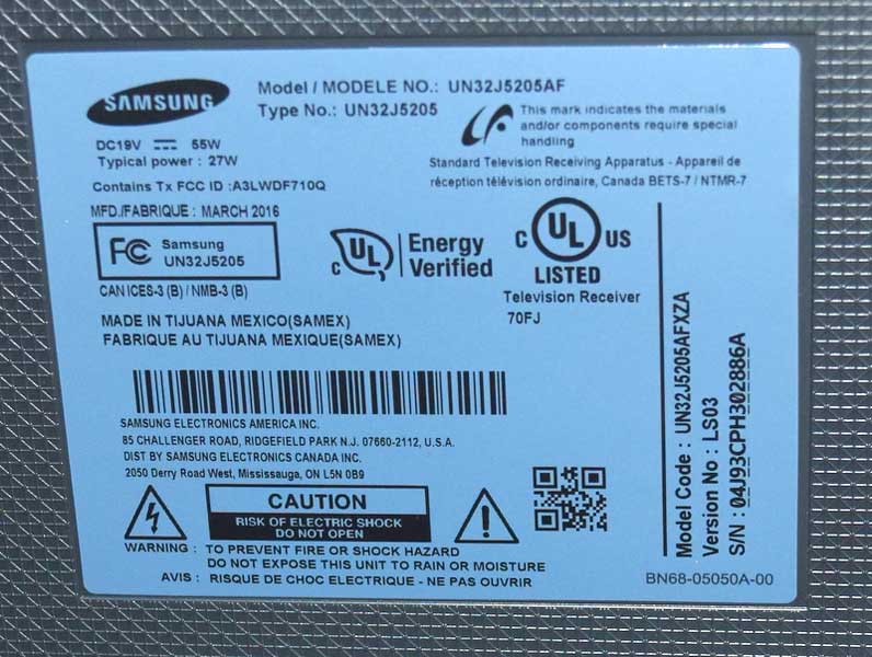 TV Model Information