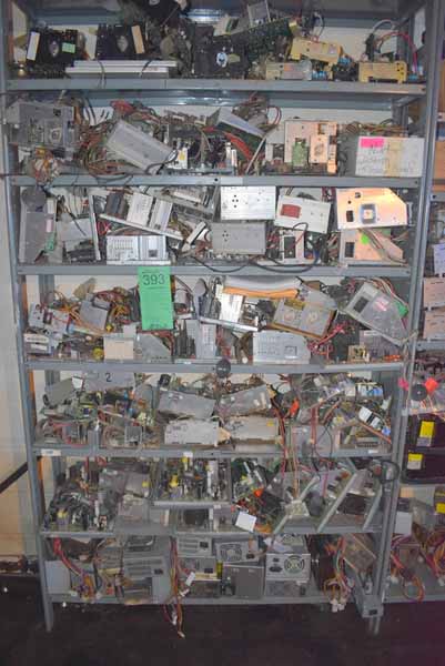 Shelf filled with electronics for auction