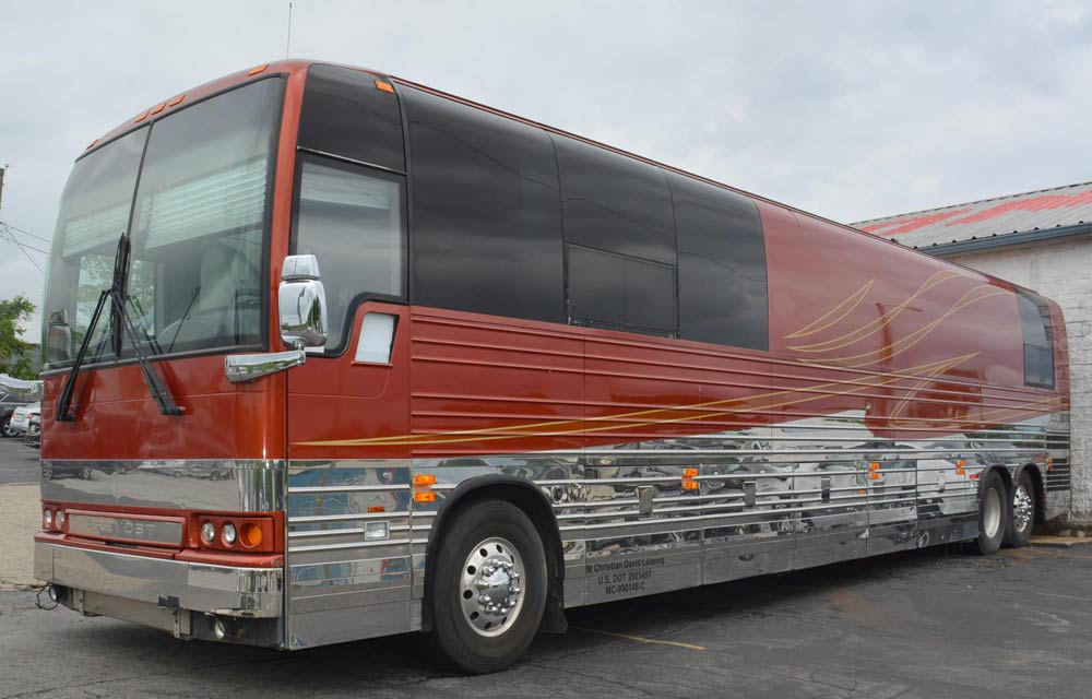 Red bus parked outside